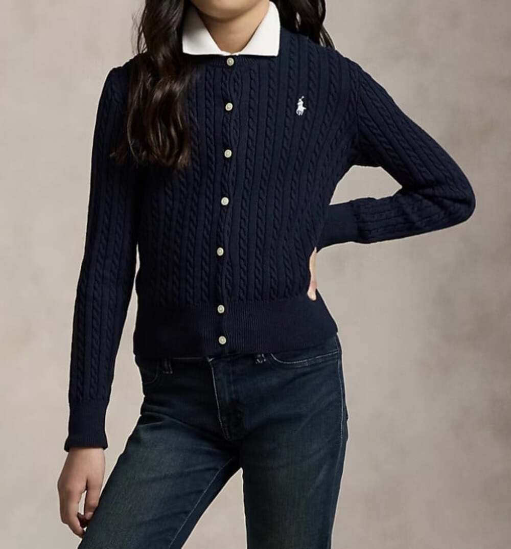 Polo Ralph Lauren Girl’s Cotton Cable Knit Cardigan Navy Size L (12-14) Preppy